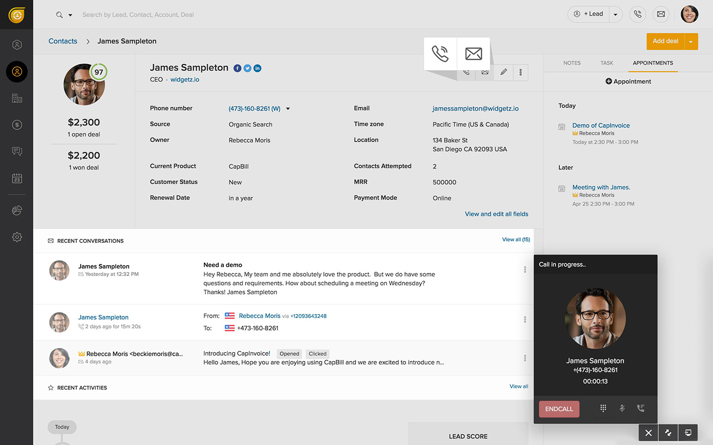 Built-in Phone and Email Built-in Phone and Email to connect with customers from Freshsales