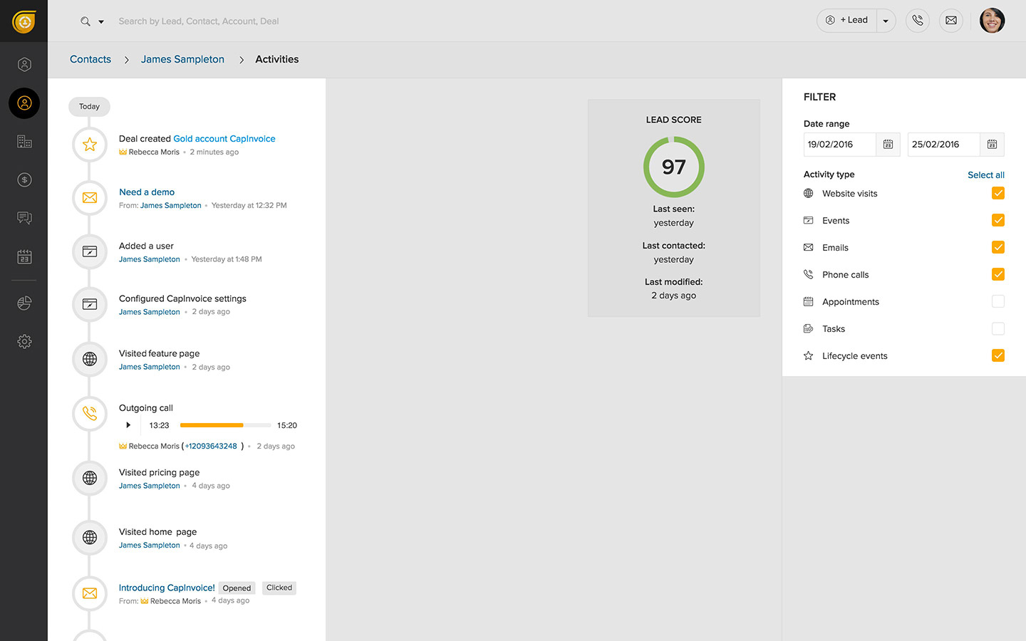 Have relevant conversations Track prospect’s online behavior and events