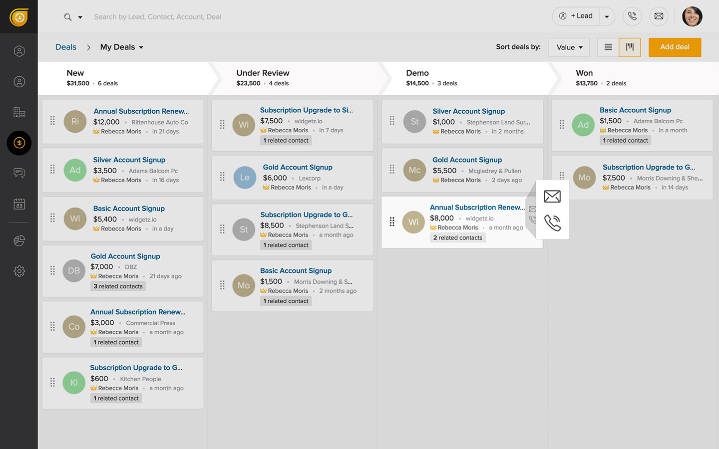 Deals Pipeline View Sales pipeline and opportunity management in visual manner